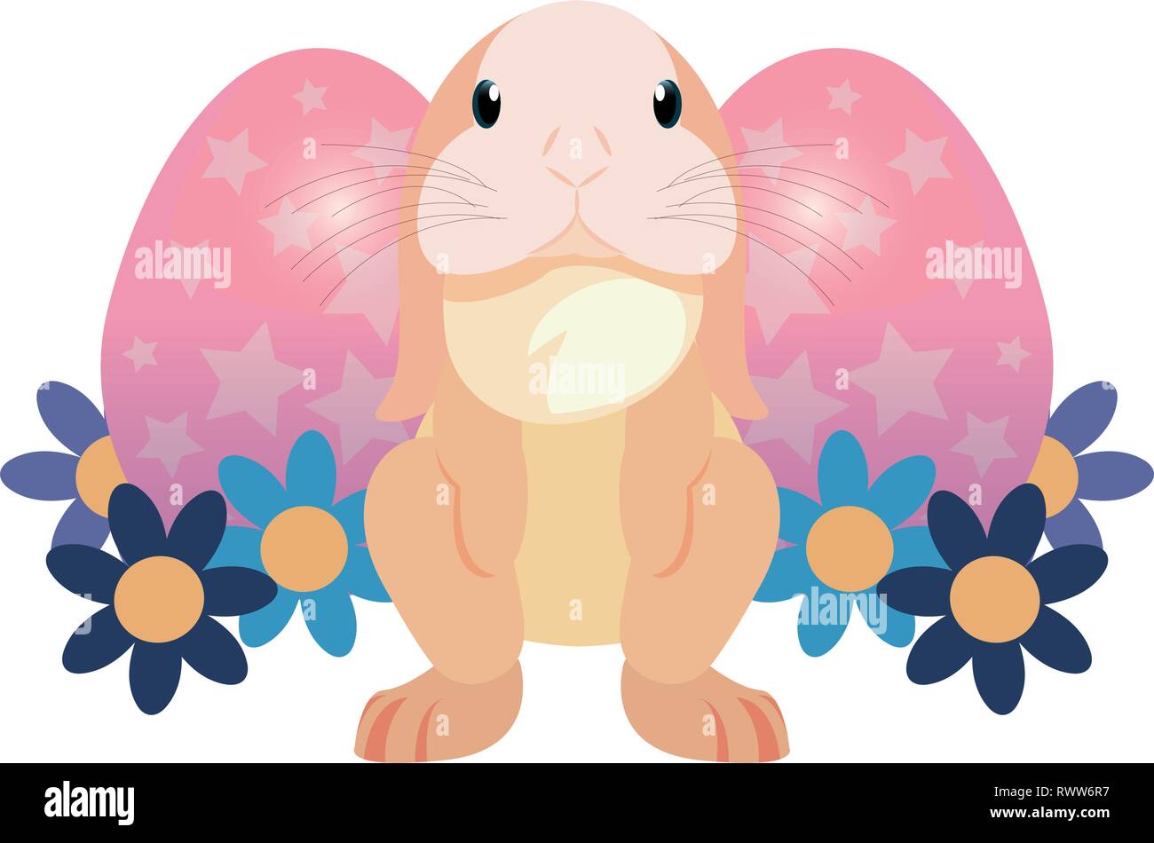 cute bunny and eggs painting flowers easter vector illustration vector ...
