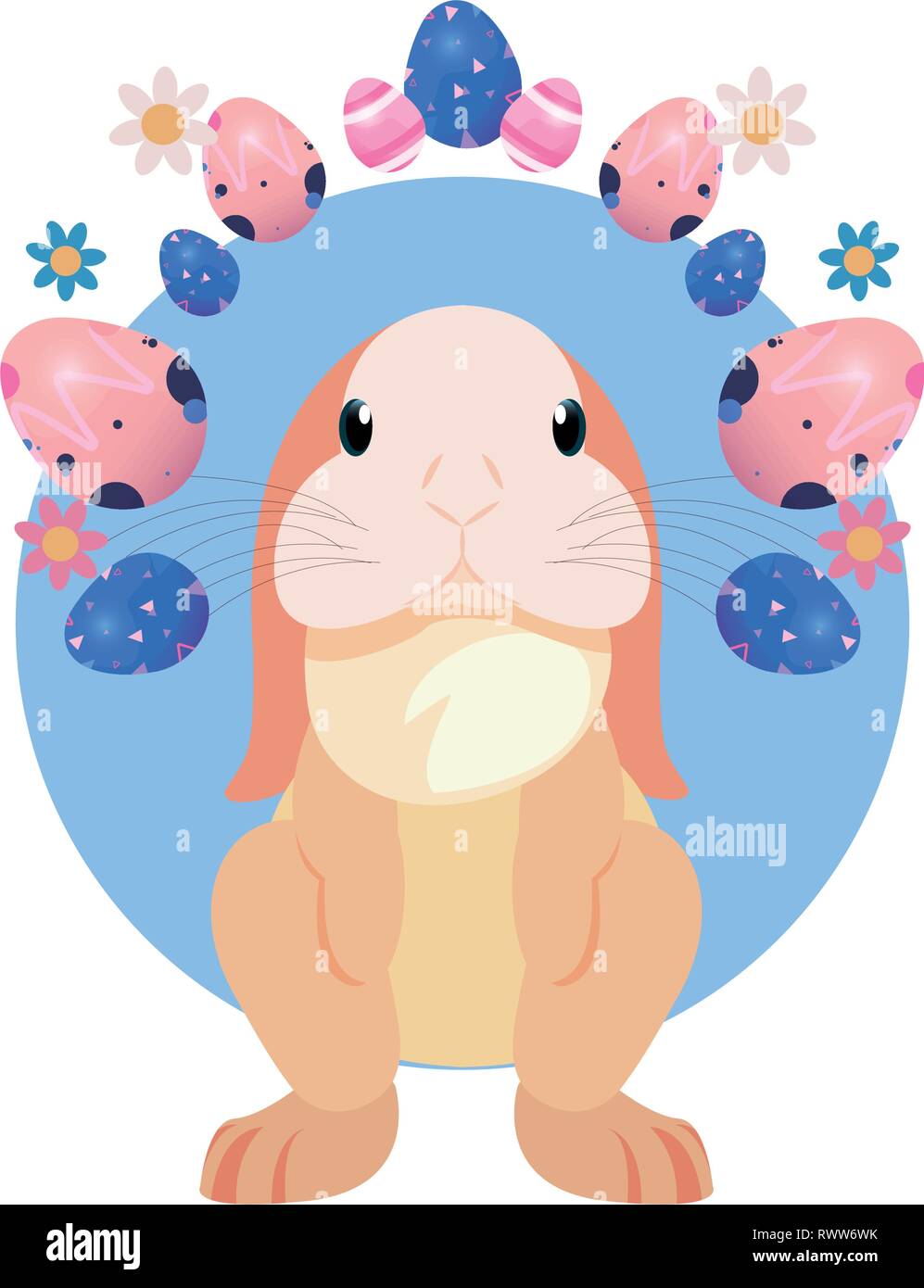 cute bunny and eggs painting flowers easter vector illustration vector ...