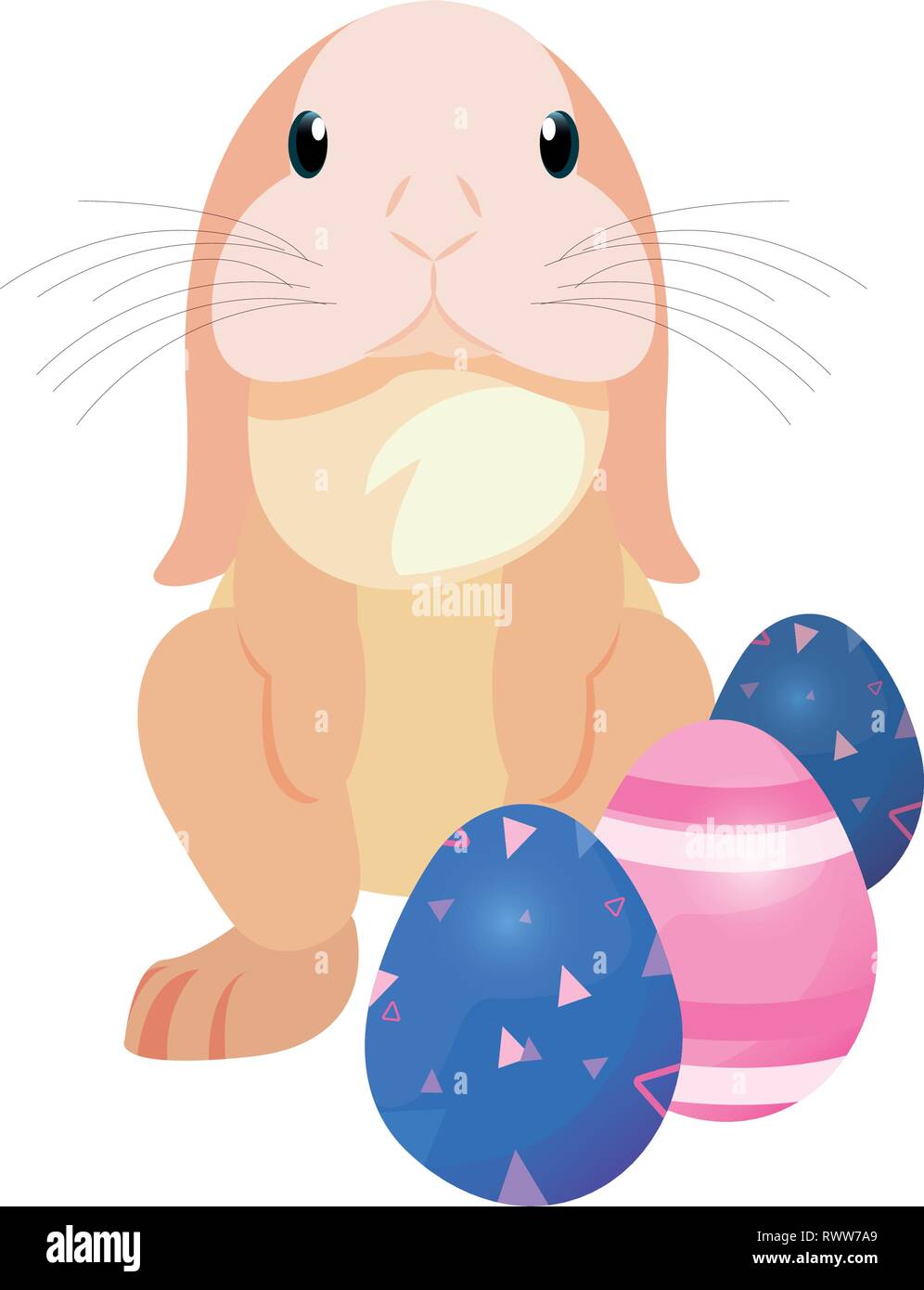 cute rabbit and decorative eggs easter vector illustration vector ...
