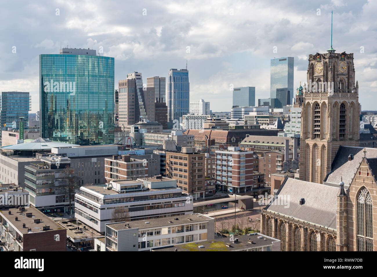 Rotterdam, Netherlands - March 27, 2016 : Rotterdam downtown skyline aerial view around Blaak metro station Stock Photo