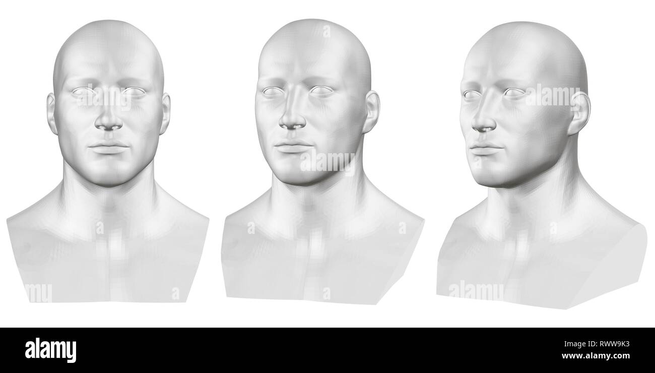 Vector set of isolated male busts of mannequins on white background. 3D