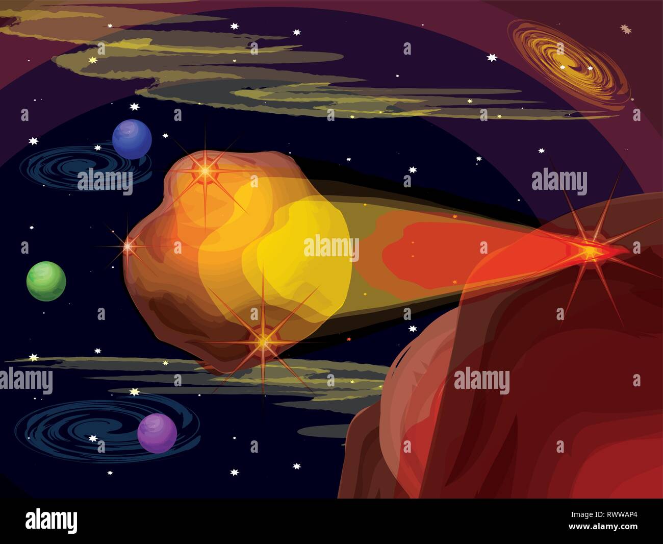 space with asteroid flying universe scene vector illustration design ...