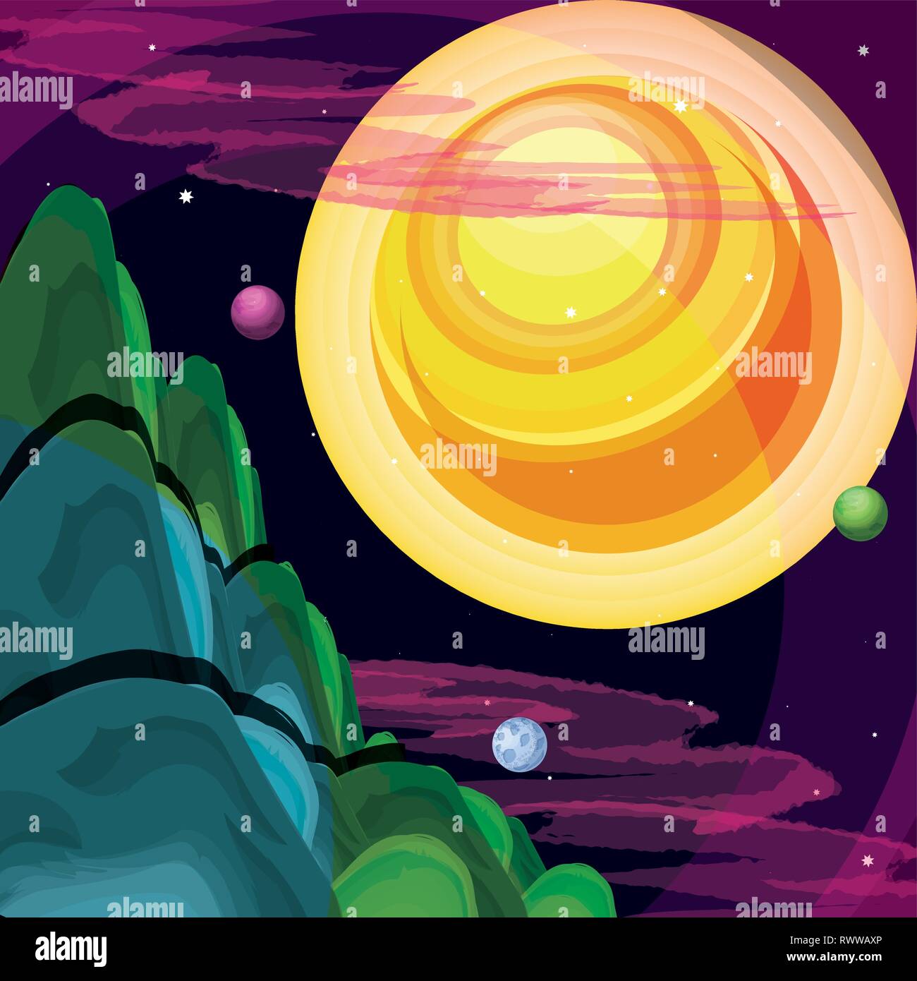 space with sun universe scene vector illustration design Stock Vector ...