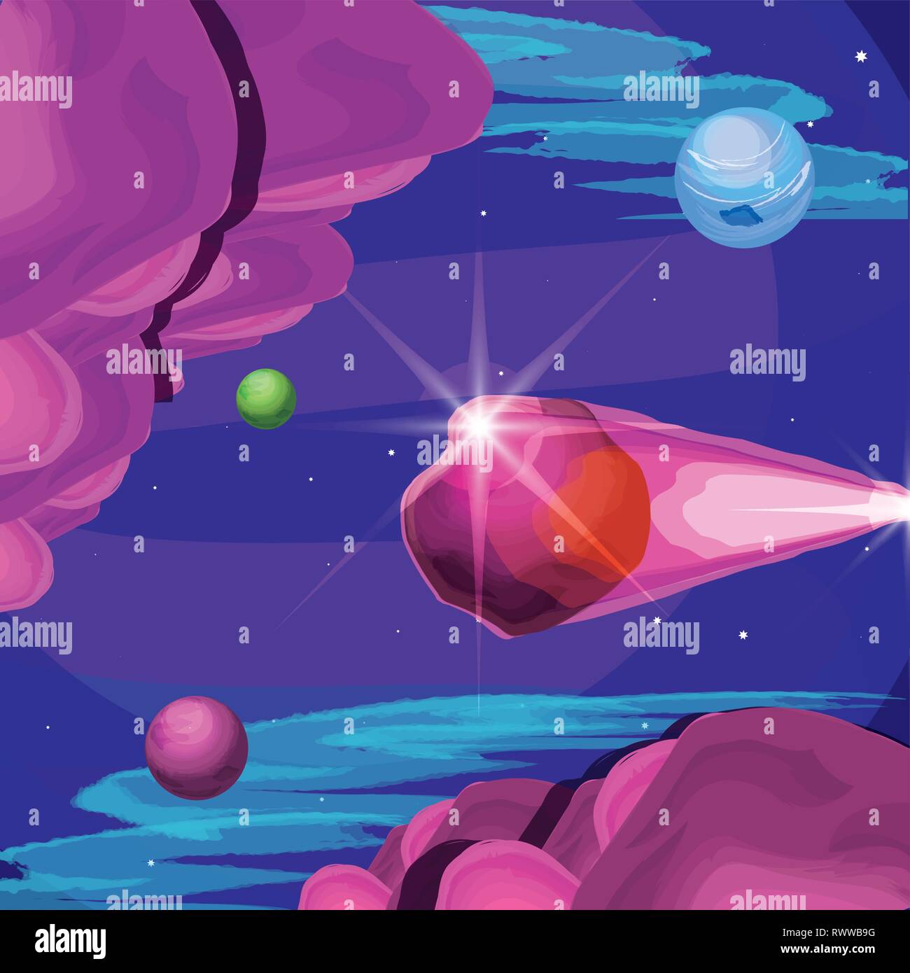 space with asteroid flying universe scene vector illustration design ...