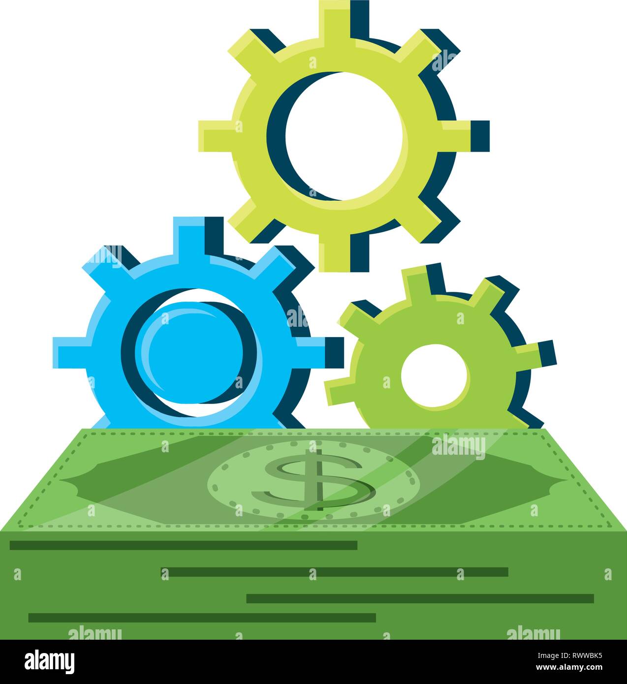 gears machine with bills dollar isolated icon vector illustration ...