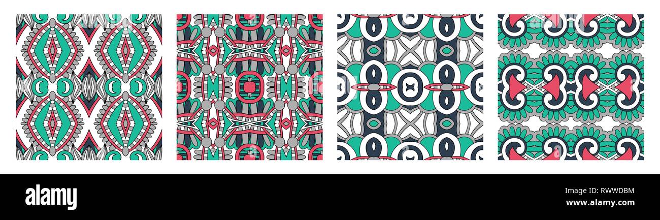 set of different seamless colored vintage geometric pattern Stock Vector