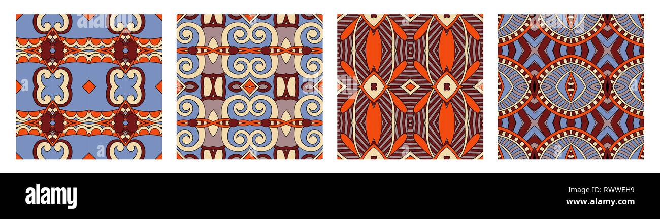 set of different seamless colored vintage geometric pattern Stock Vector