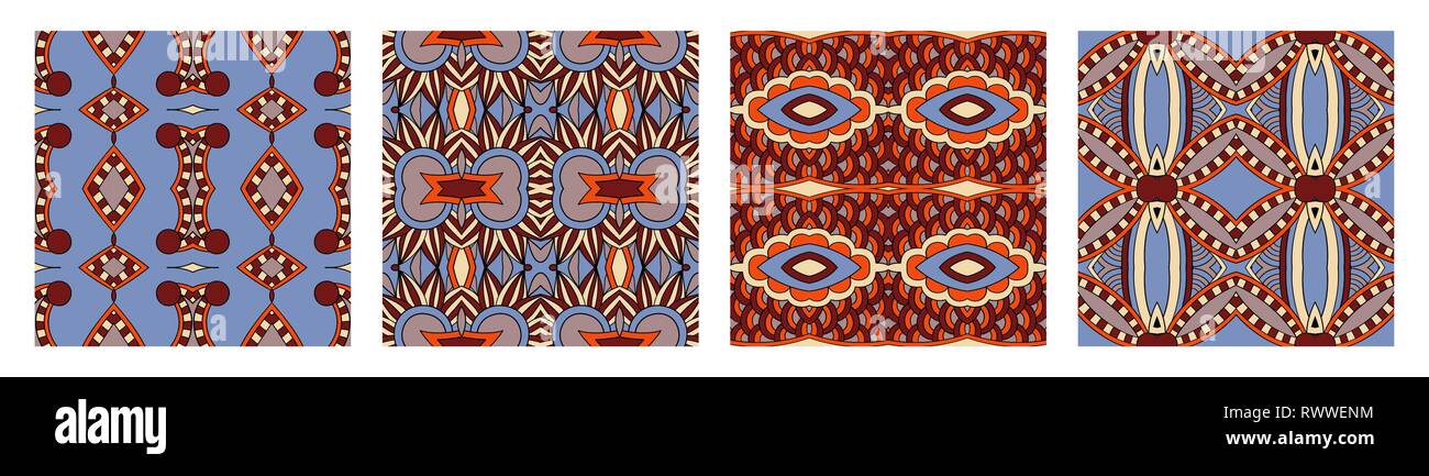 set of different seamless colored vintage geometric pattern Stock Vector