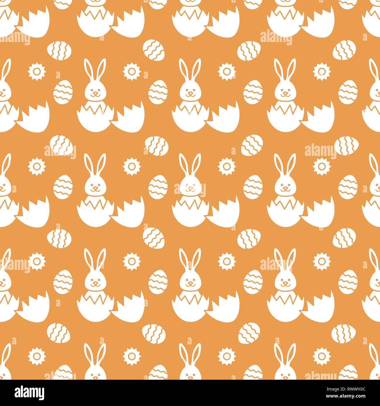 Seamless pattern with Easter Bunny looking out of an egg and decorated ...