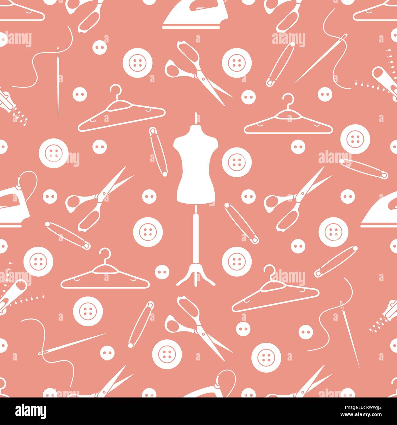 Vector seamless pattern with tools and accessories for sewing. Template