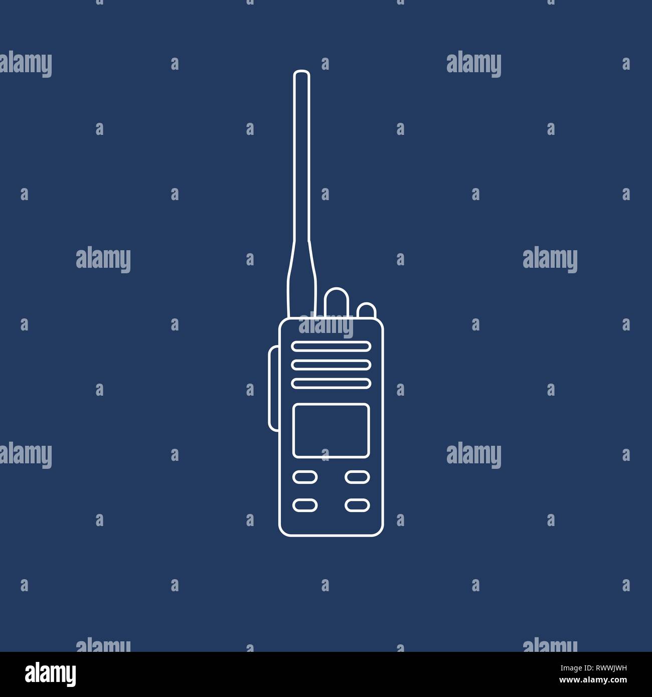 Vector illustration with walkie talkie. Portable radio, communications