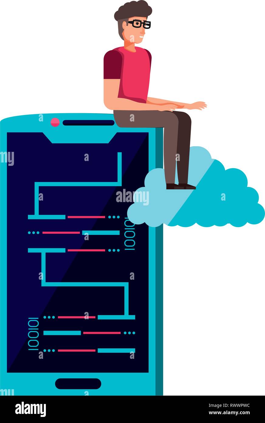 Is Cell Phone Using Binary Code man and smartphone with code binary vector illustration design Stock ...