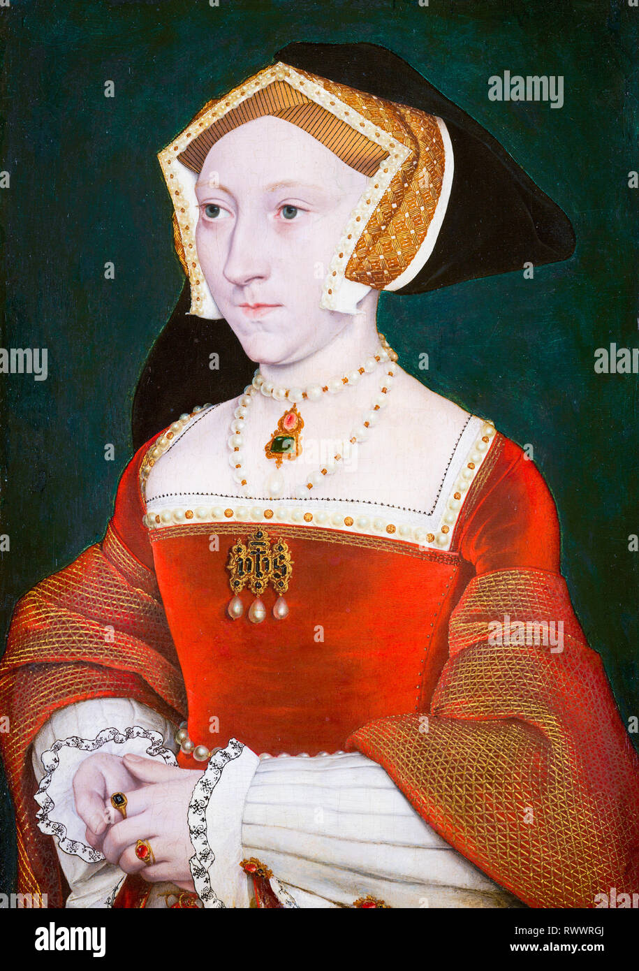 Jane Seymour (c. 1509-1537) portrait painting, 1540, workshop of Hans Holbein Stock Photo
