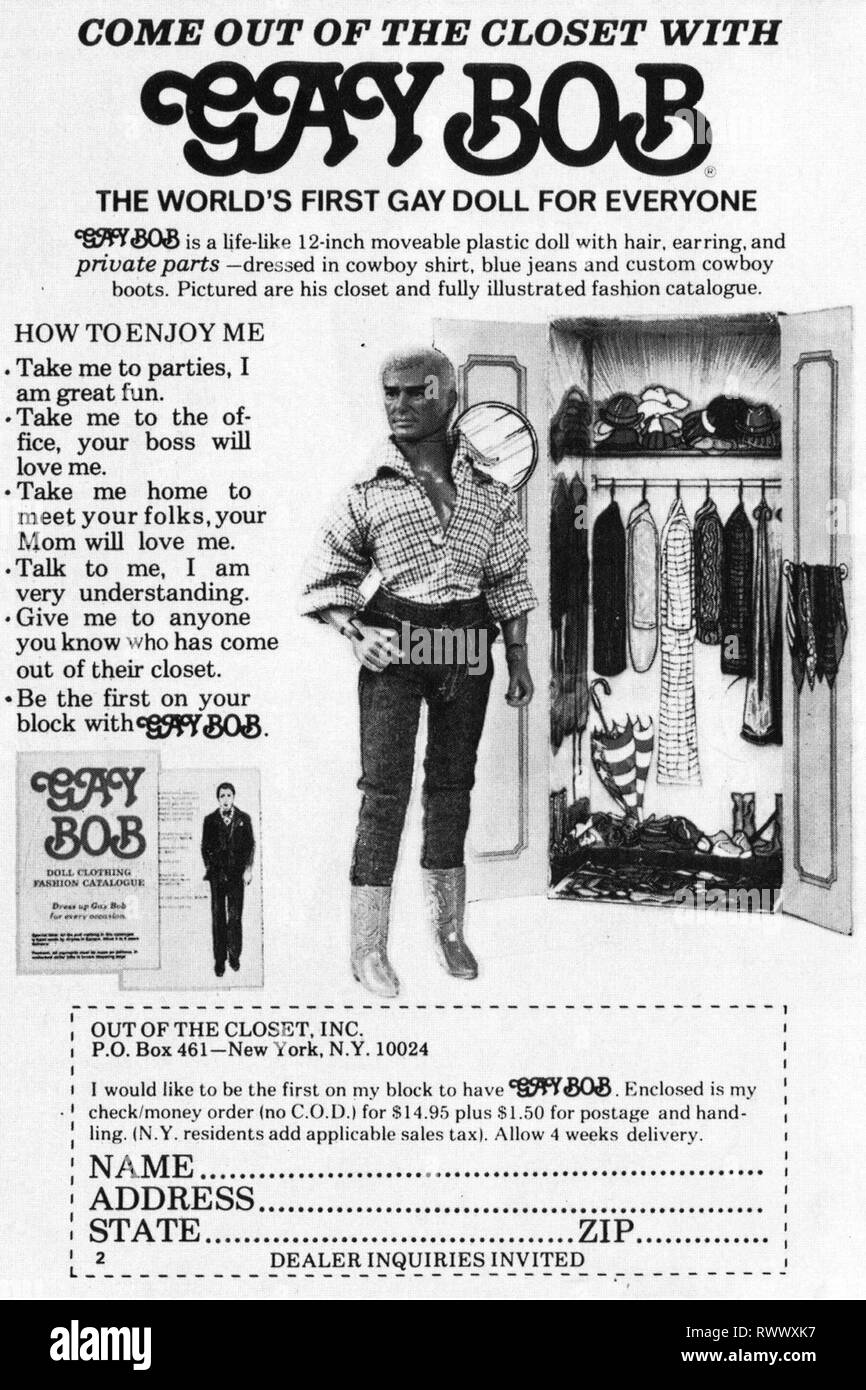 1970s USA Gay Bob Magazine Advert Stock Photo