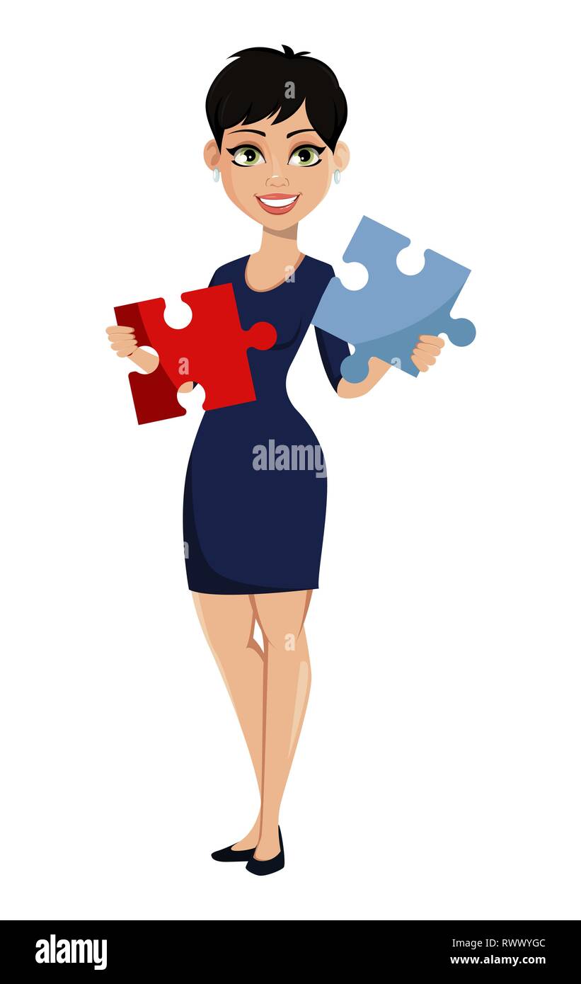 Happy Modern Business Woman With Short Haircut Beautiful Lady