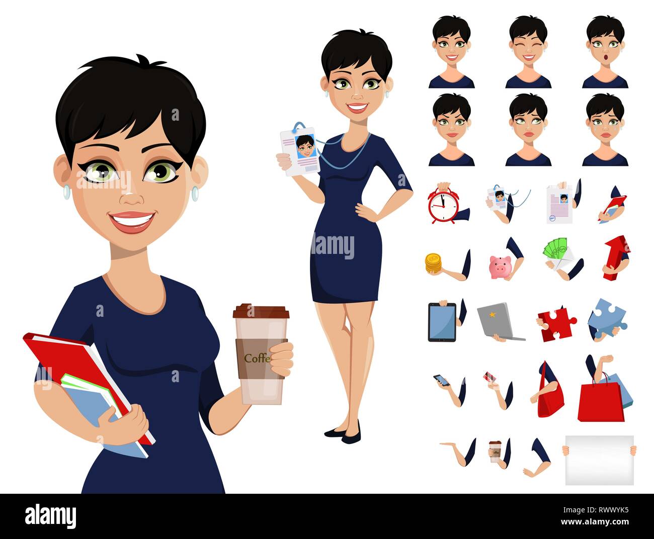 Happy Modern Business Woman With Short Haircut Beautiful Lady