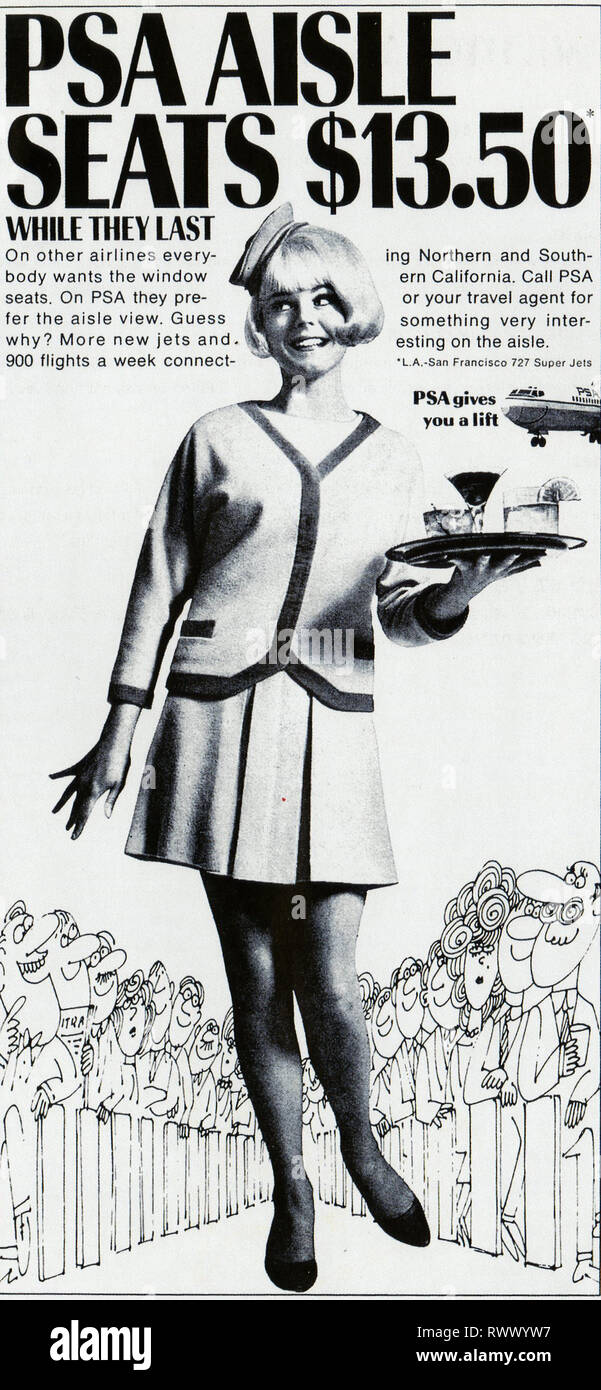 1960s USA PSA Airlines Magazine Advert Stock Photo