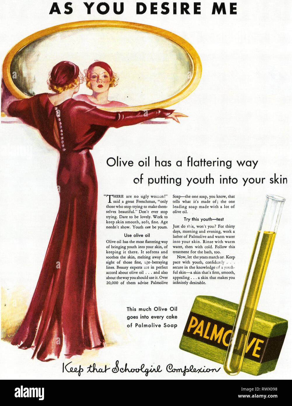 1930s USA Palmolive Magazine Advert Stock Photo