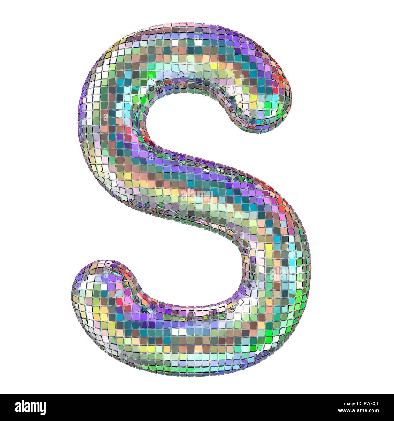 Disco font, letter S from glitter mirror facets. 3D rendering isolated on white background Stock Photo