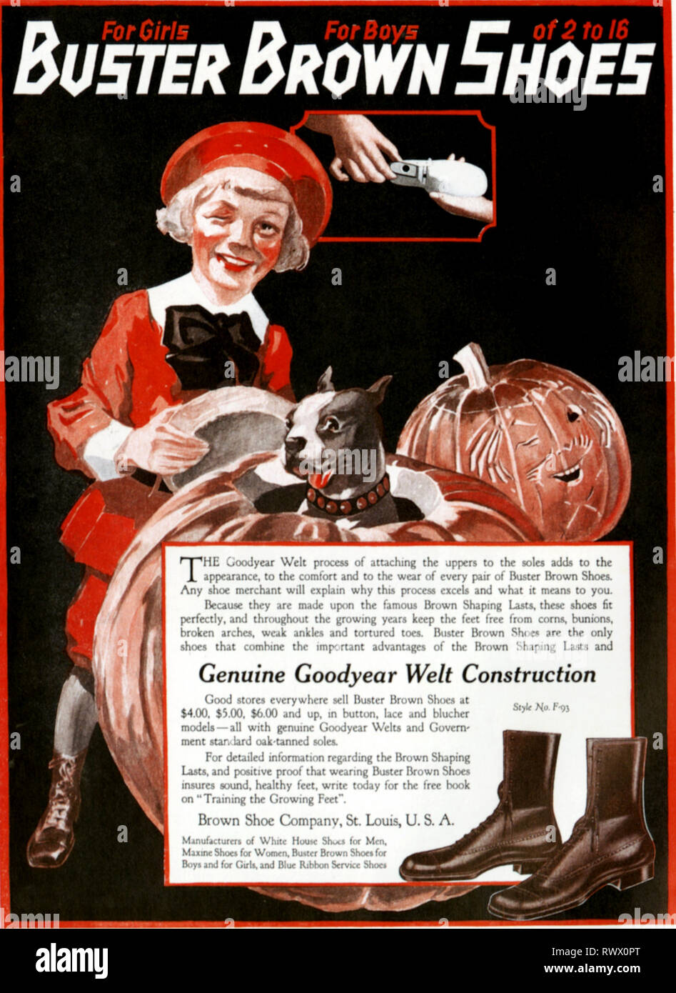 1920s USA Buster Brown Magazine Advert Stock Photo