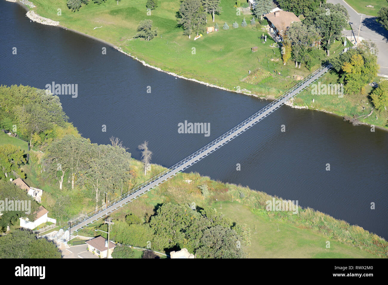 aerial, suspension bridge, Souris, Manitoba Stock Photo Alamy