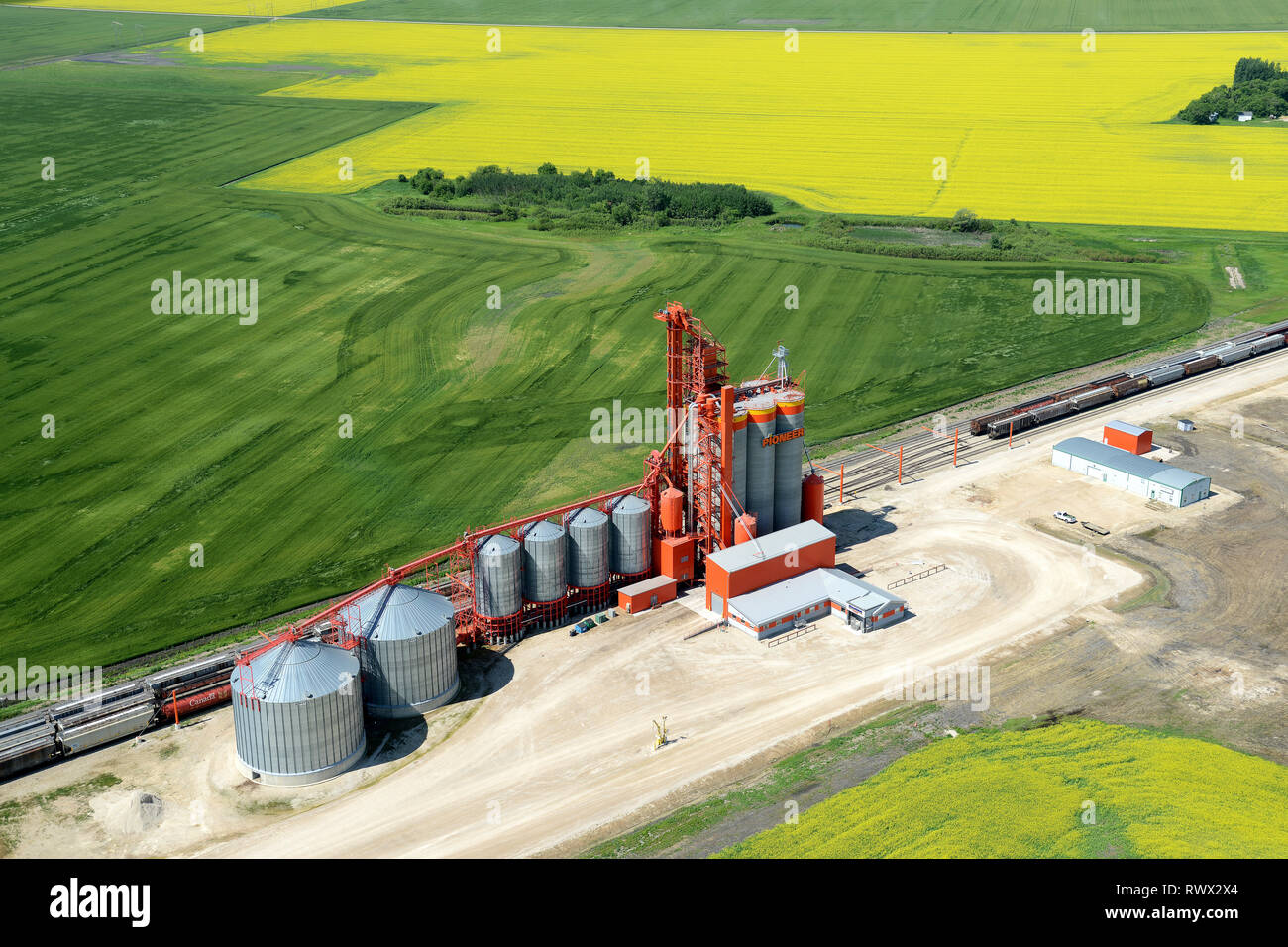 aerial, grain handling facility, Dauphin, Manitoba Stock Photo
