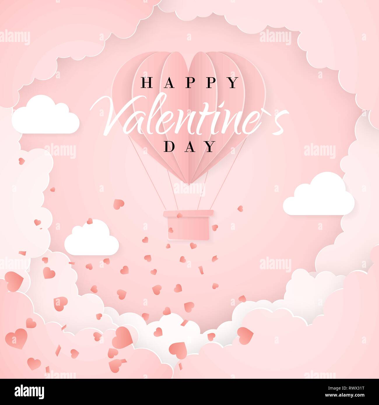 Happy valentines day invitation card template with origami paper hot ...