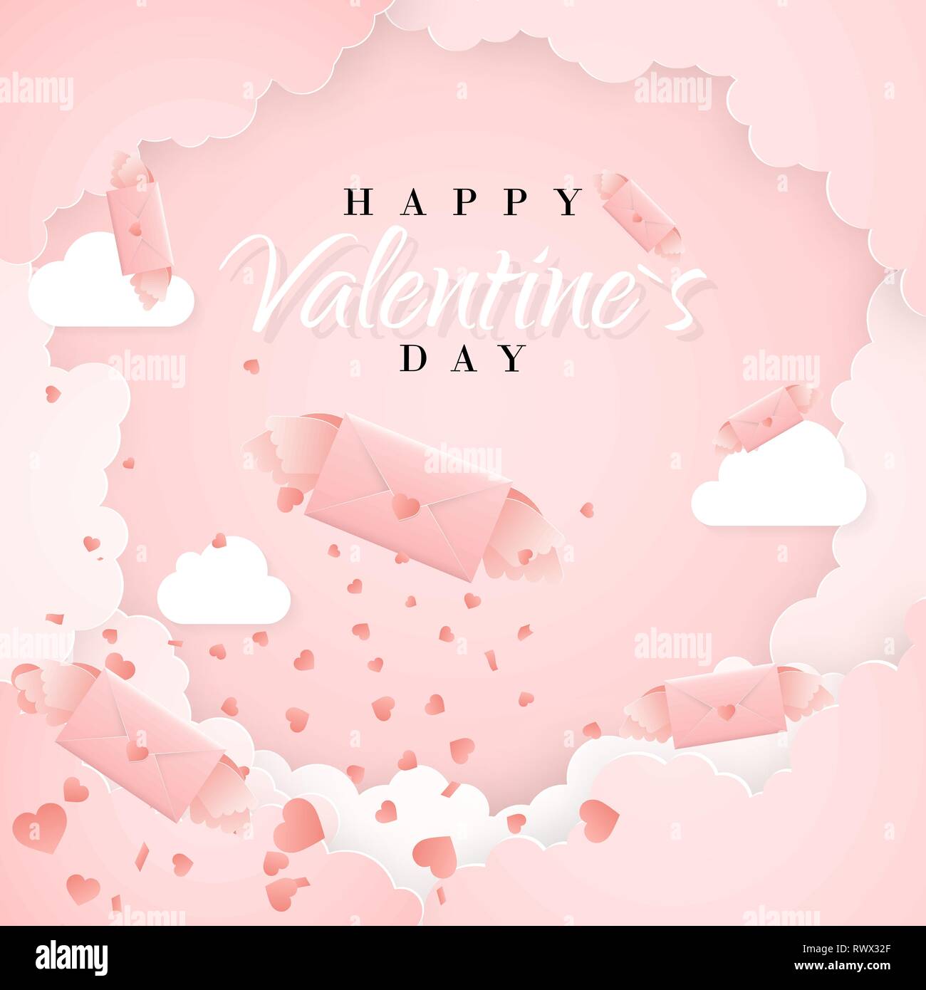 Happy valentines day invitation card template with origami paper letter ...