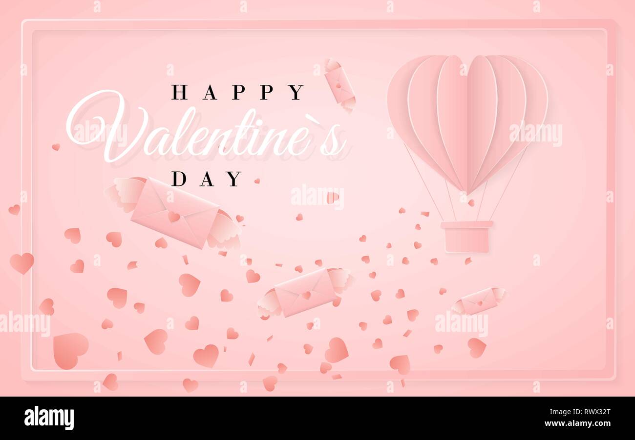 Happy valentines day invitation card template with origami paper hot ...