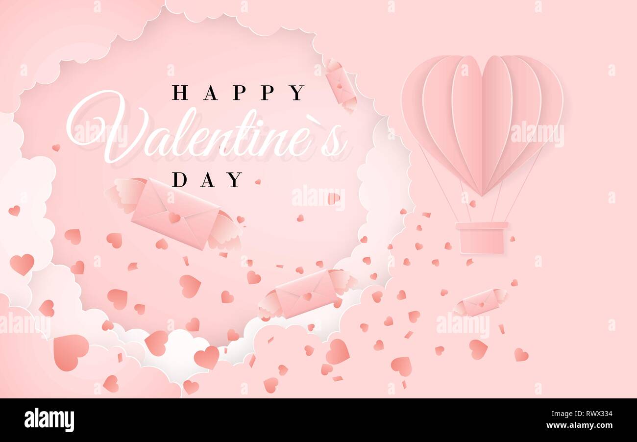 Happy valentines day invitation card template with origami paper hot ...