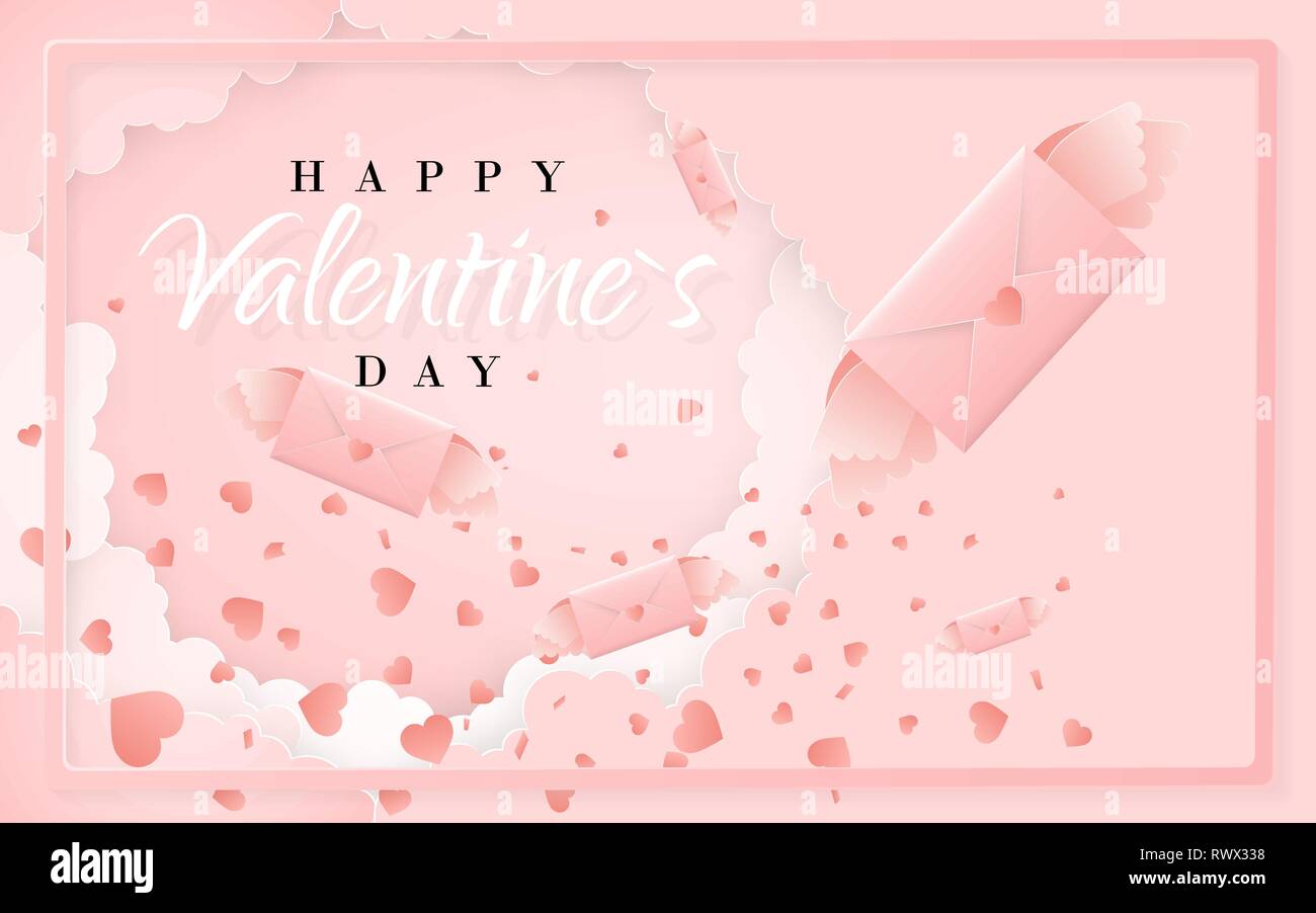 Happy valentines day invitation card template with origami paper letter ...