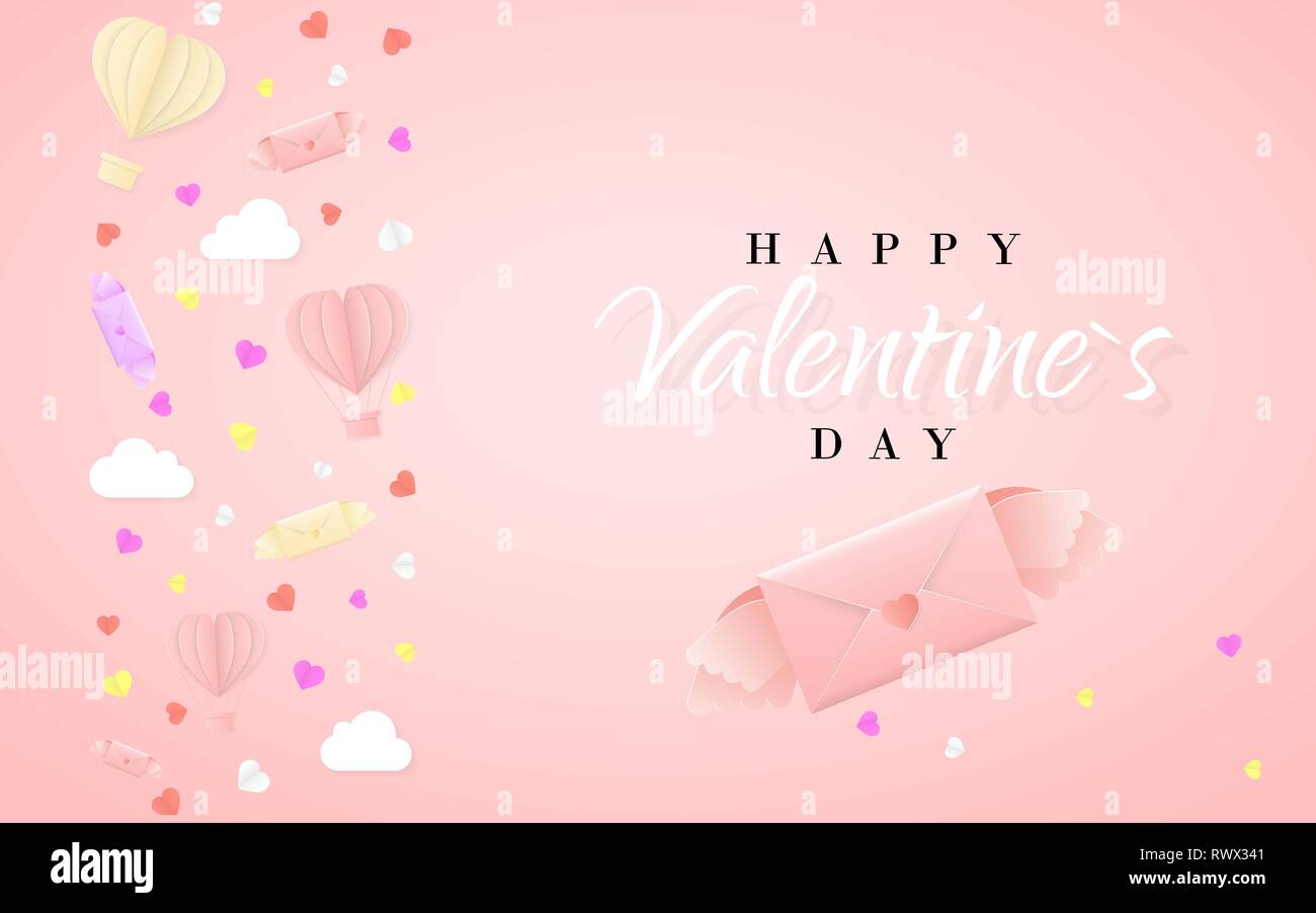 Happy valentines day invitation card template with origami paper hot ...