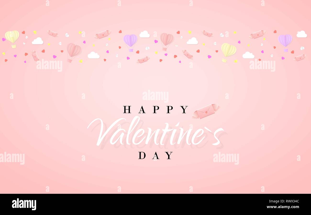 Happy valentines day invitation card template with origami paper hot ...