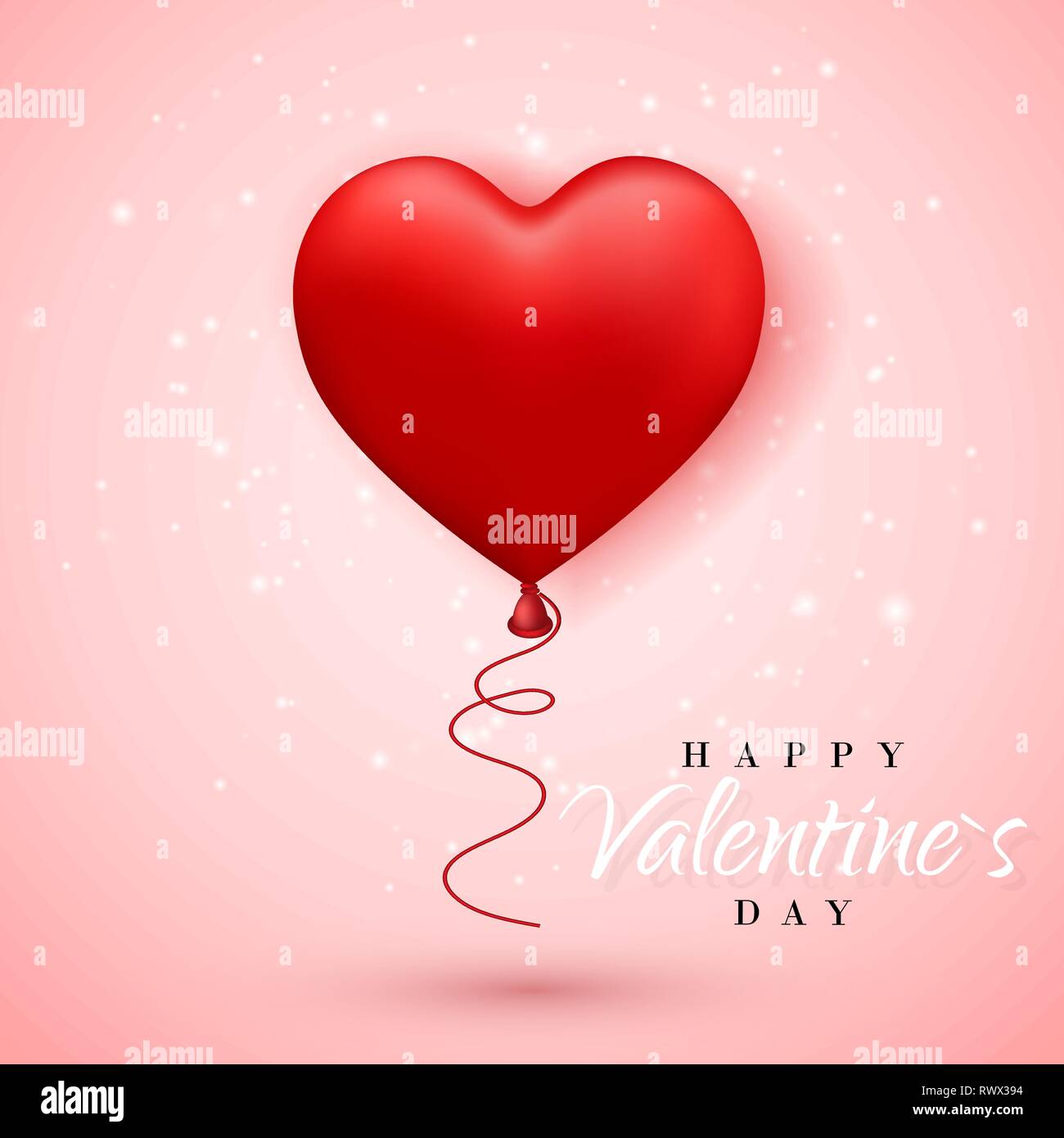 Happy Valentines Day, red balloon in form of heart with ribbon vector ...