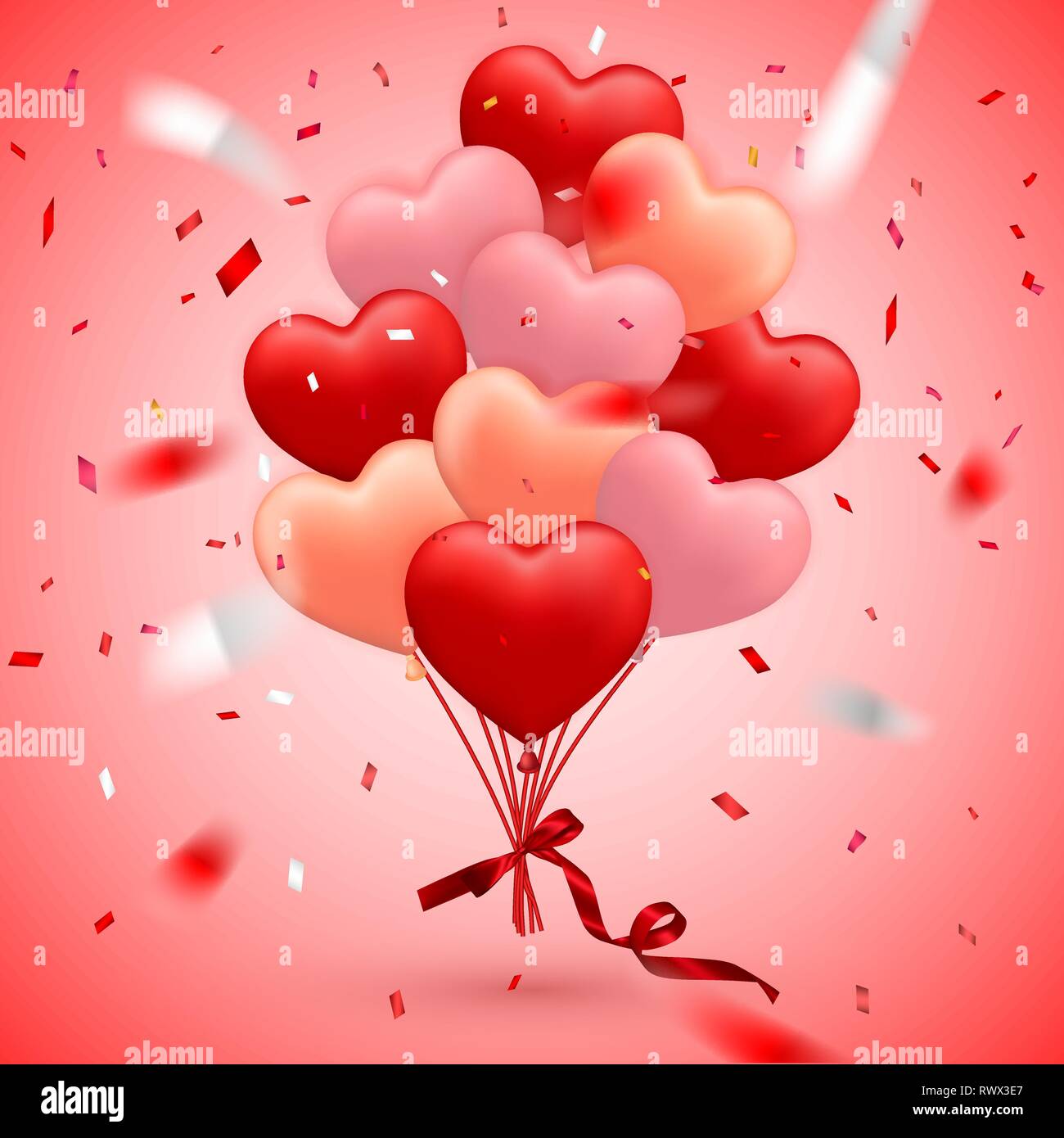 Happy Valentines Day background, red balloon in form of heart with bow ...