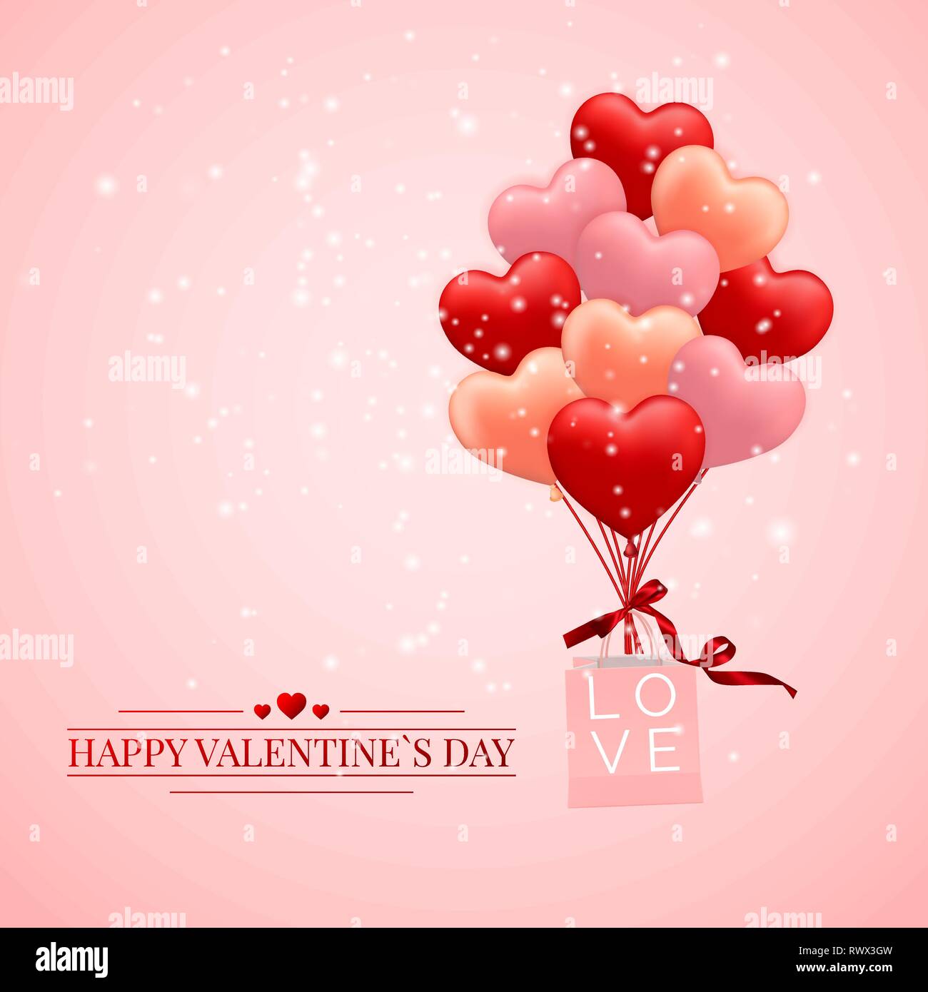 Happy Valentines Day background, red, pink and orange balloon in form ...