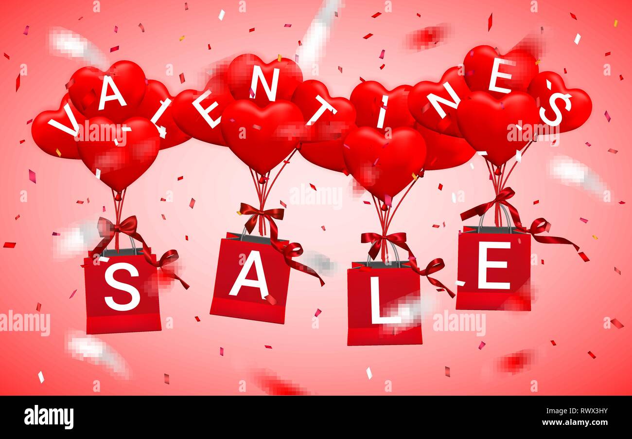 SALE, Happy Valentines Day background, red balloon in form of heart ...