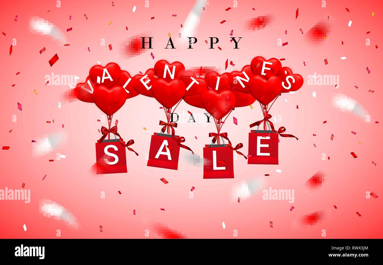 SALE, Happy Valentines Day background, red balloon in form of heart ...