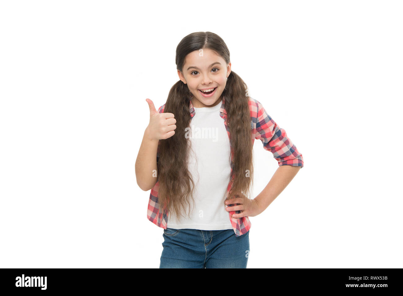 Deal With Tangled Hair Girl Cute Kid With Ponytails Isolated On