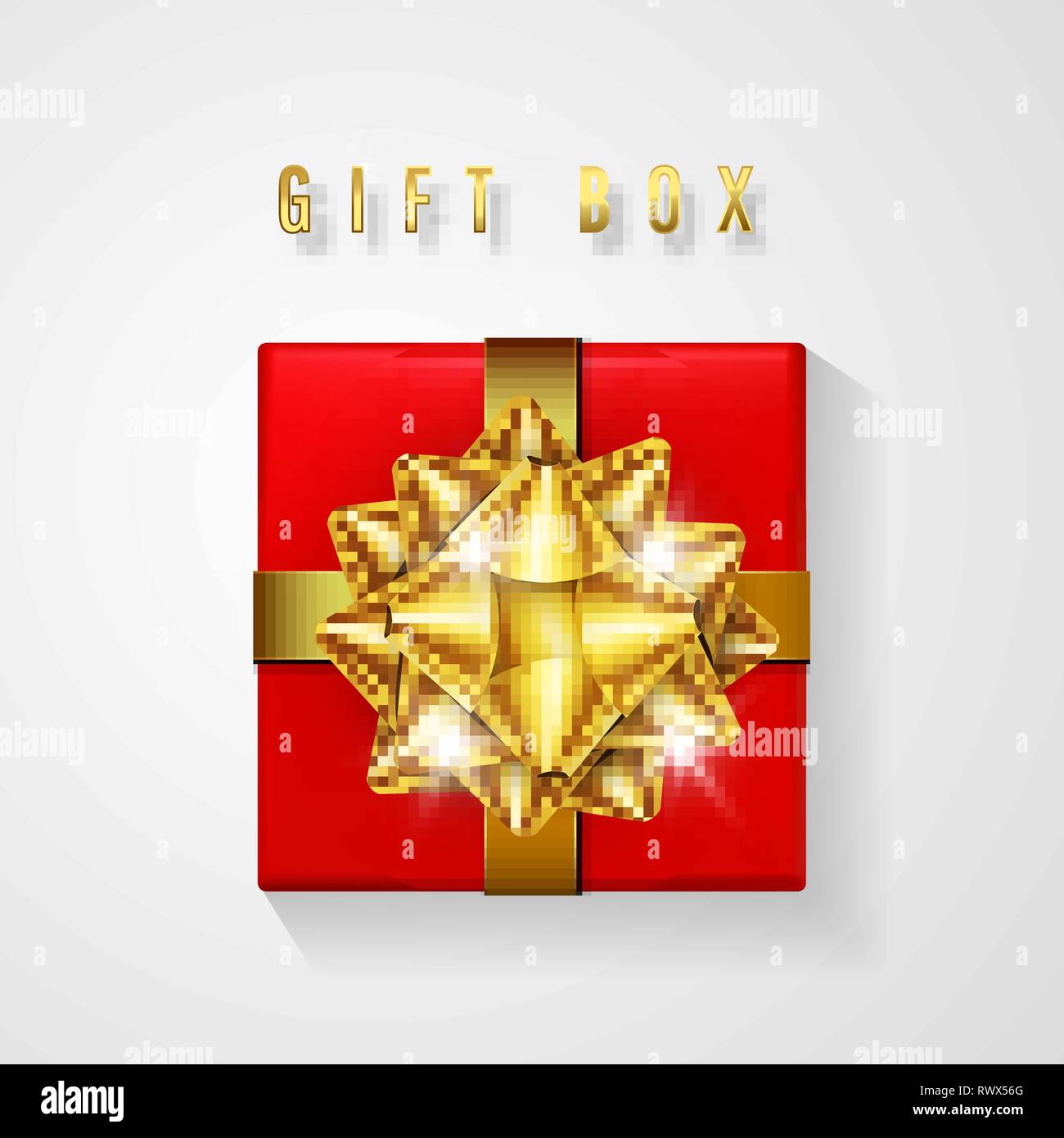 Red gift box with golden bow and ribbon top view. Element for ...
