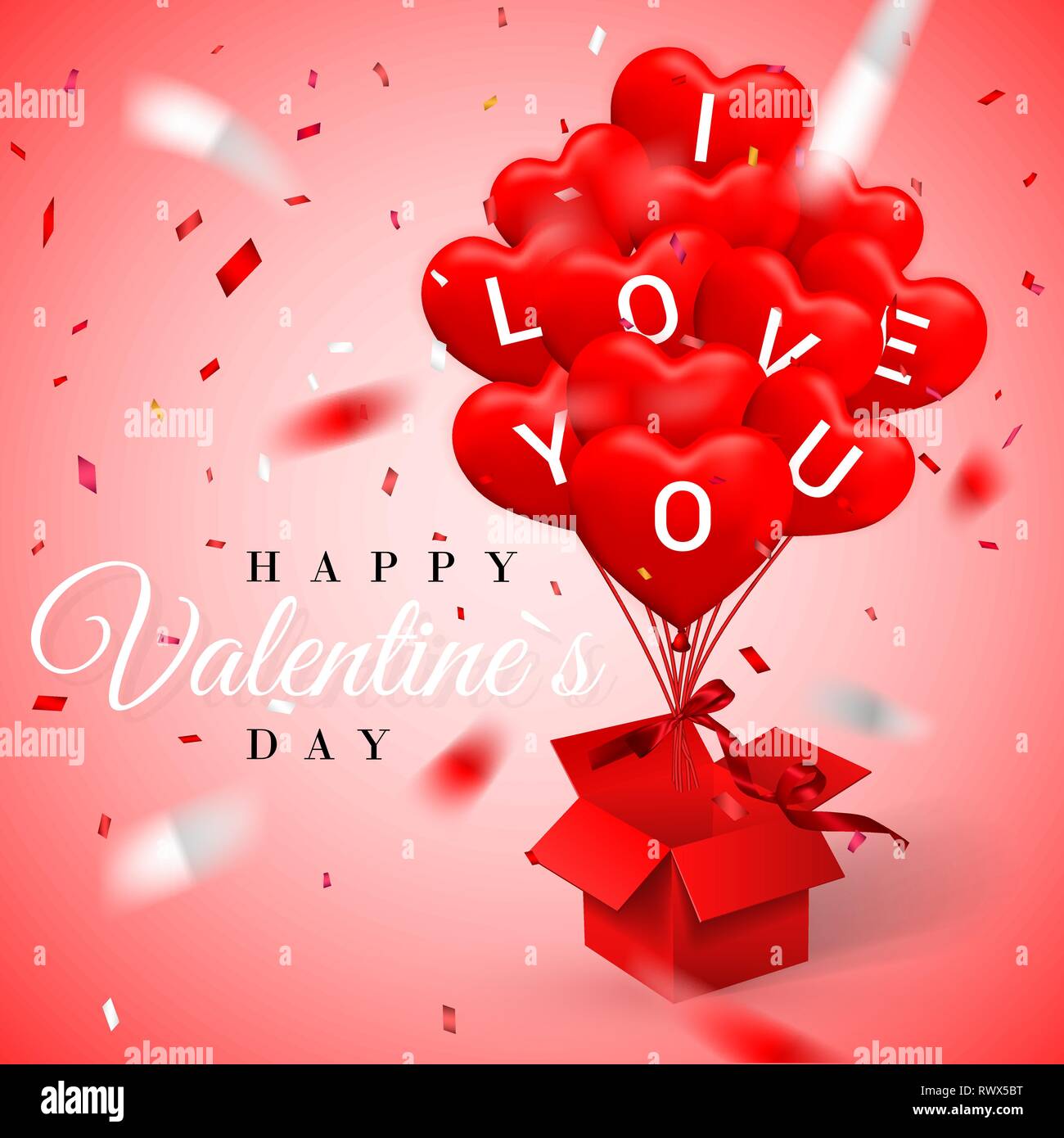 Happy Valentines Day background, balloon in form of heart with bow and ...