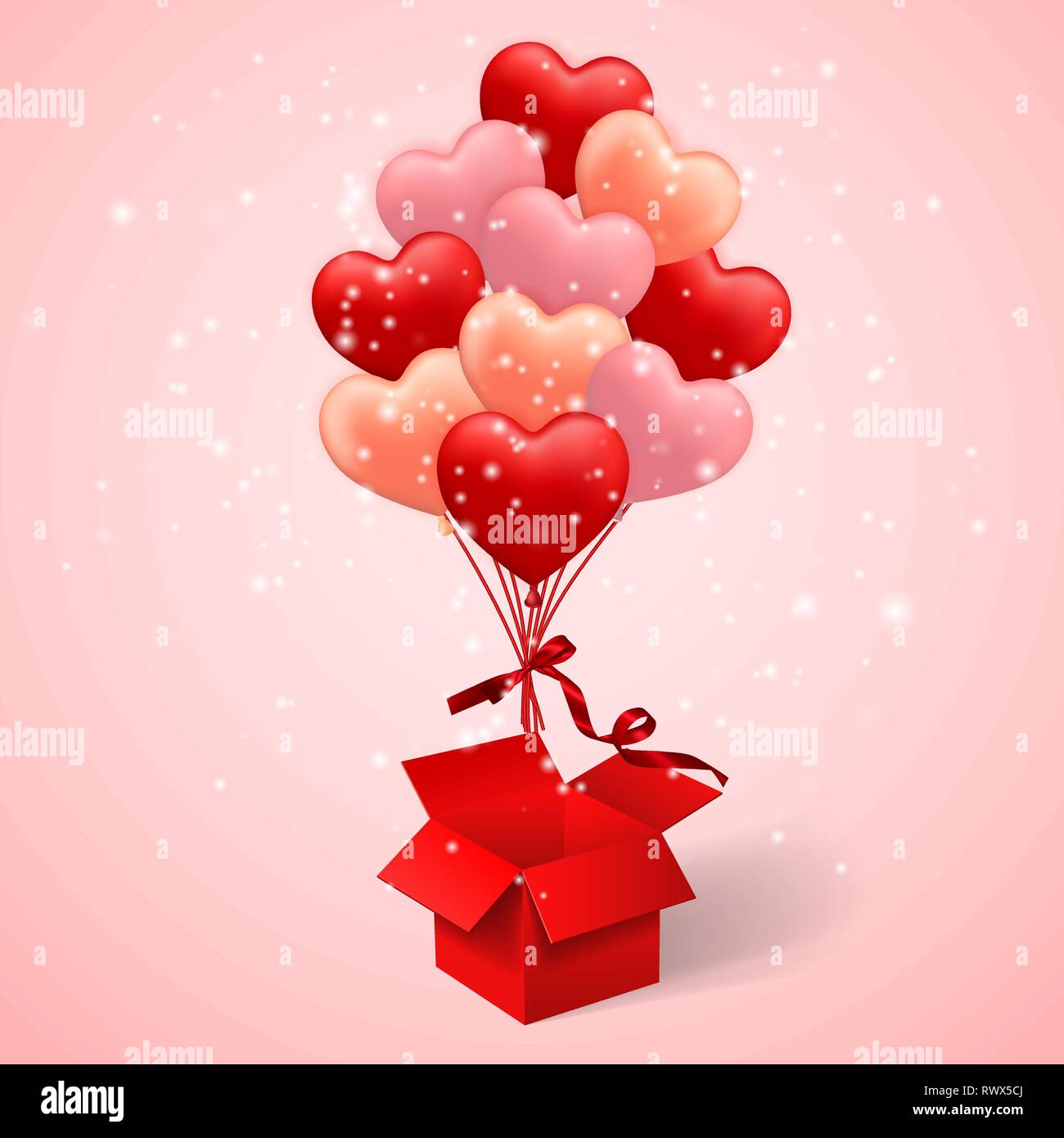 Happy Valentines Day background, balloon in form of heart with bow and ...