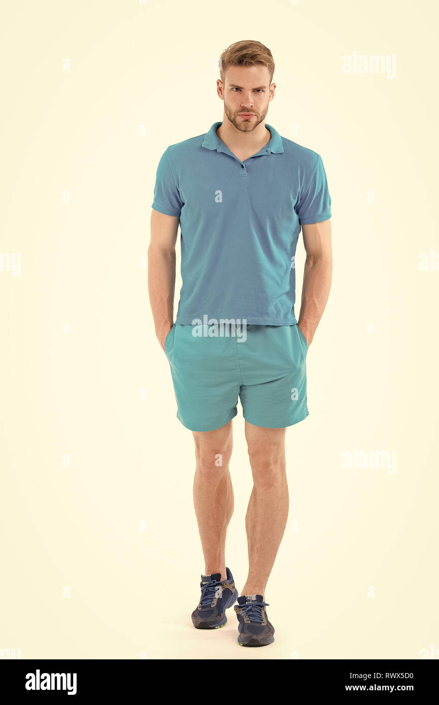 Man In Active Wear And Sneakers Isolated On White Sportsman In Full Length Fit And Confident
