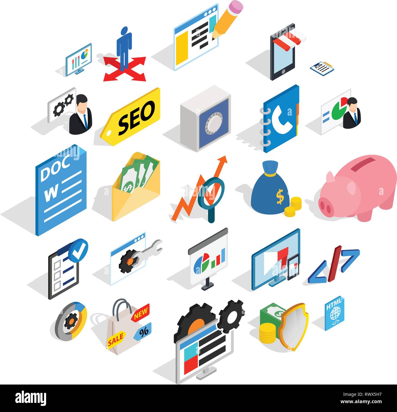 Law icons set, isometric style Stock Vector