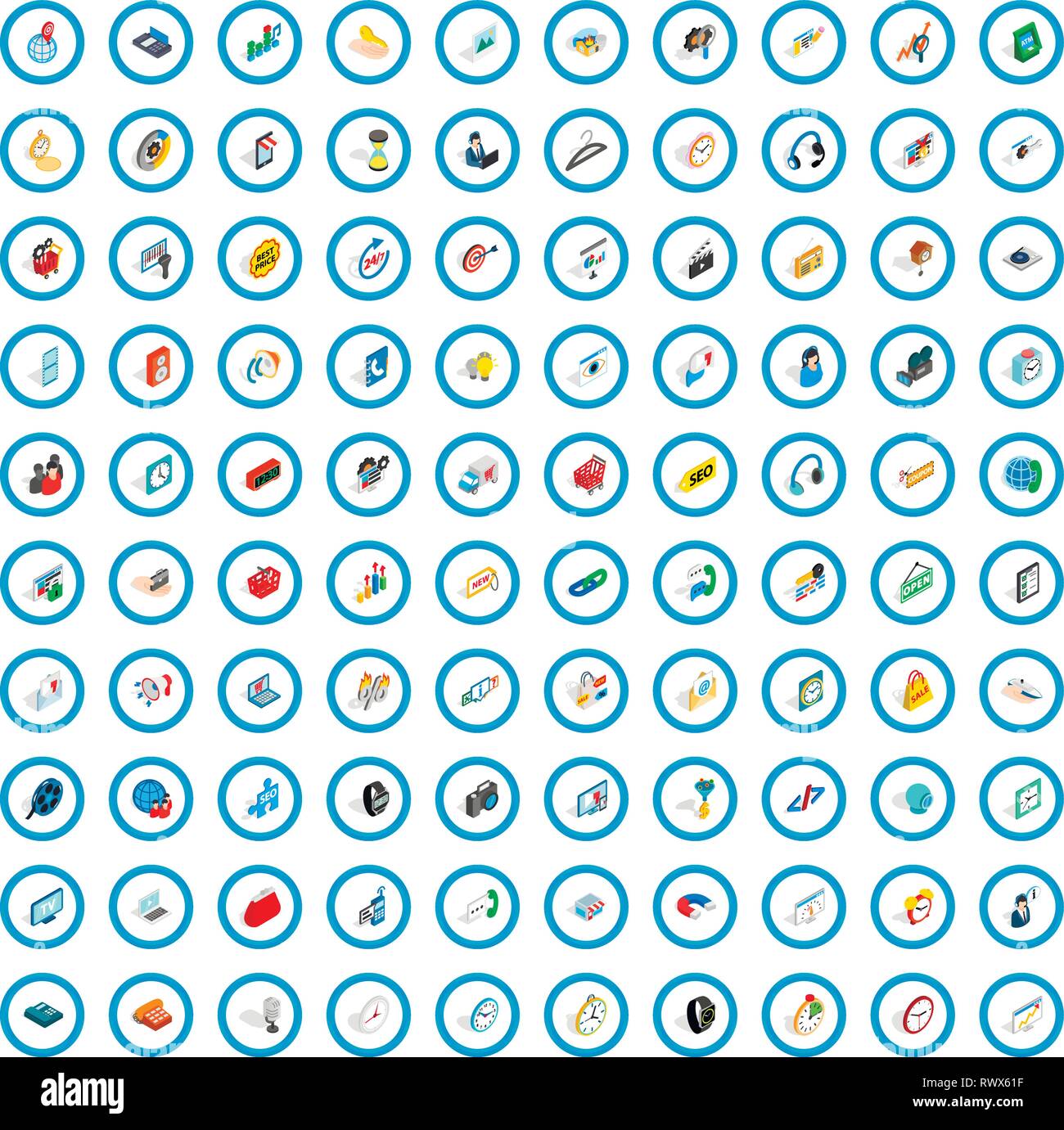 100 device icons set, isometric 3d style Stock Vector