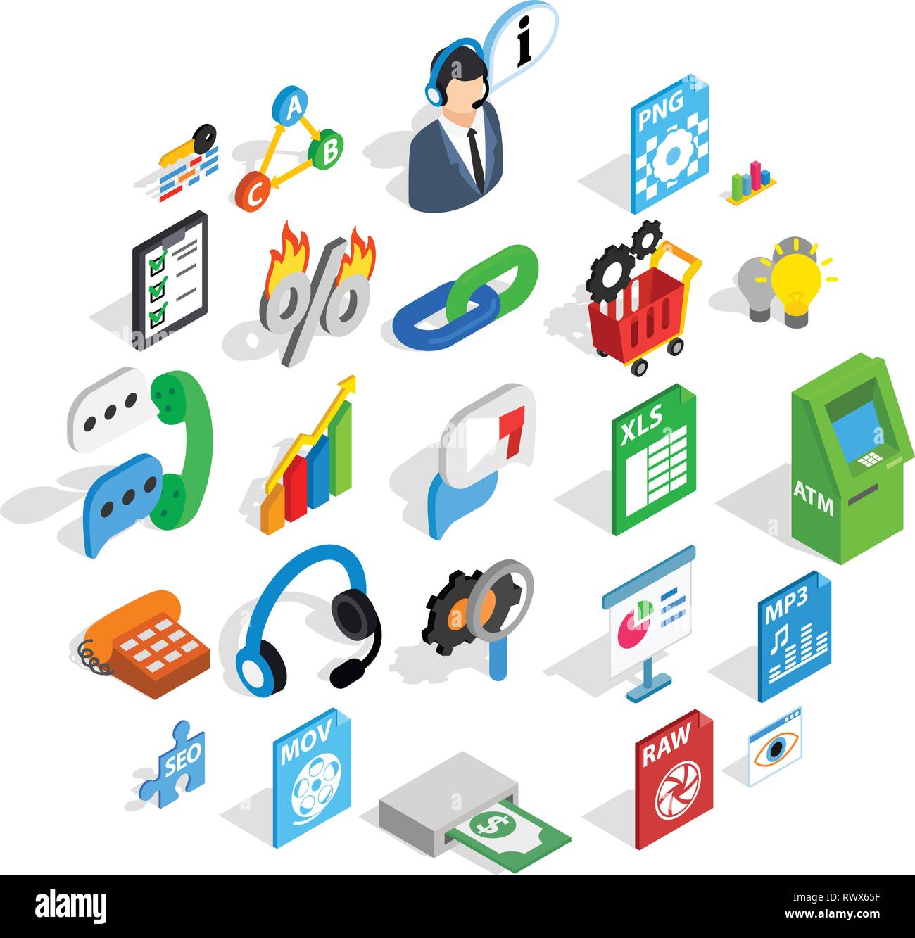 Right icons set, isometric style Stock Vector