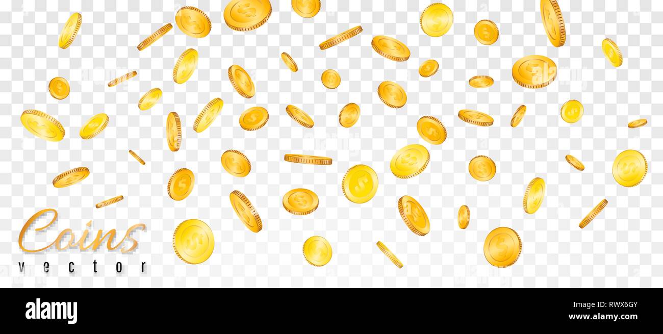 Realistic gold coins explosion isolated on transparent background ...