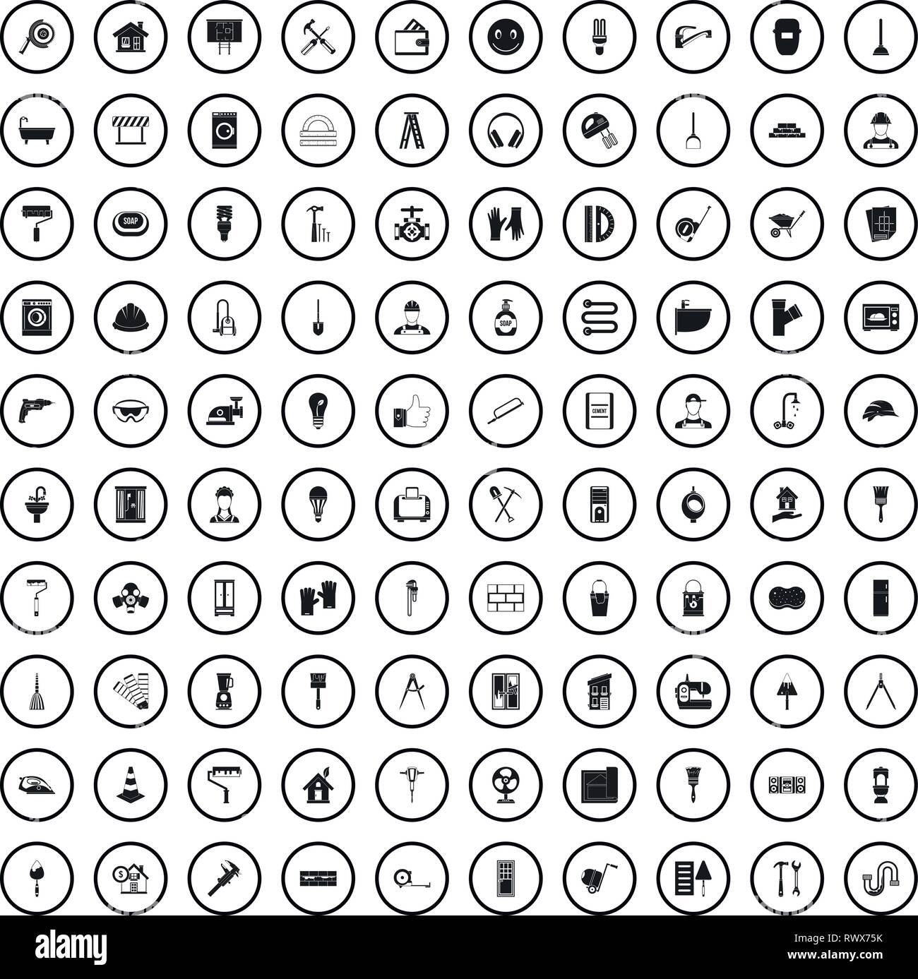 100 renovation icons set in simple style  Stock Vector
