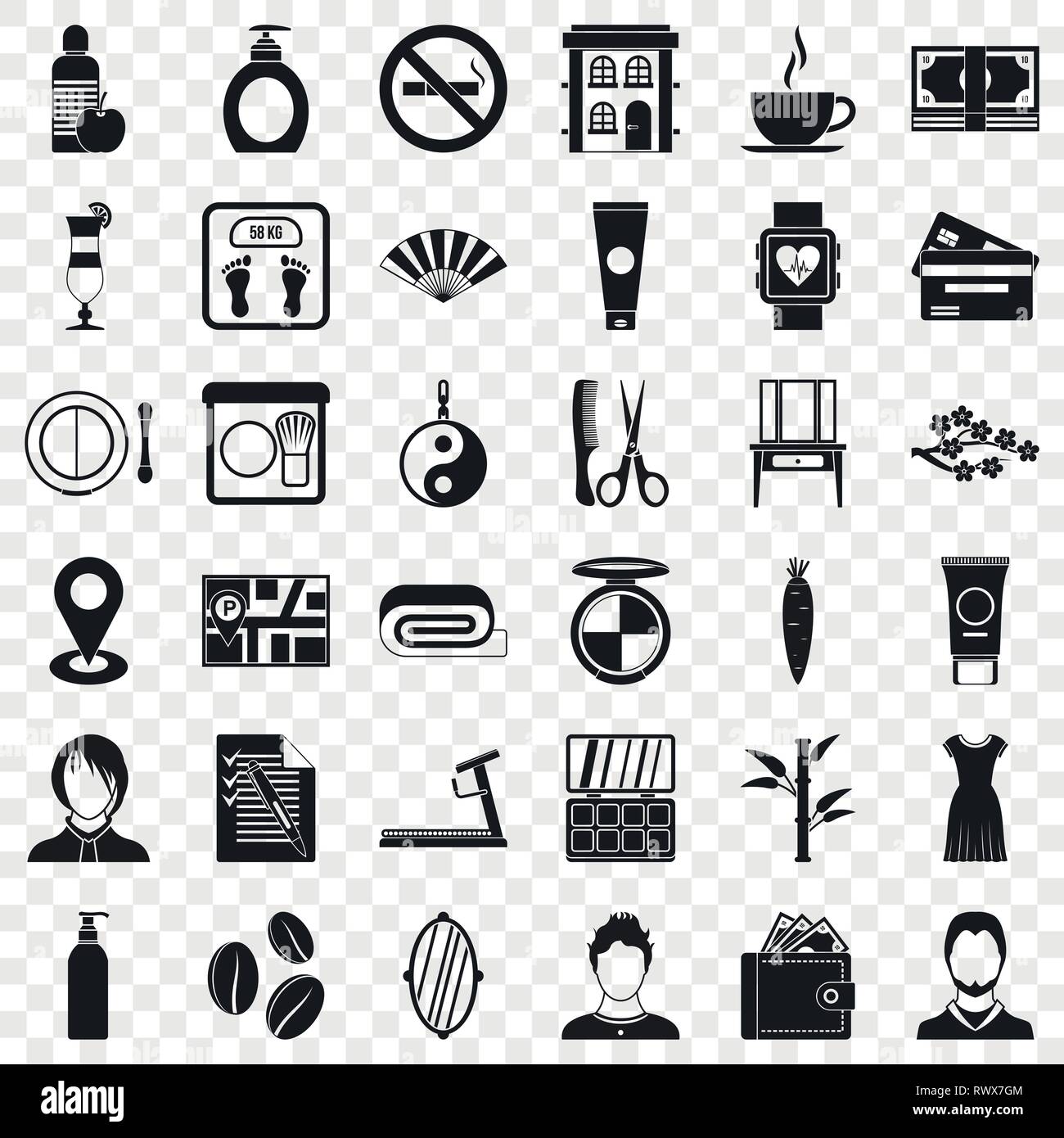 Hairdressing salon icons set, simple style Stock Vector