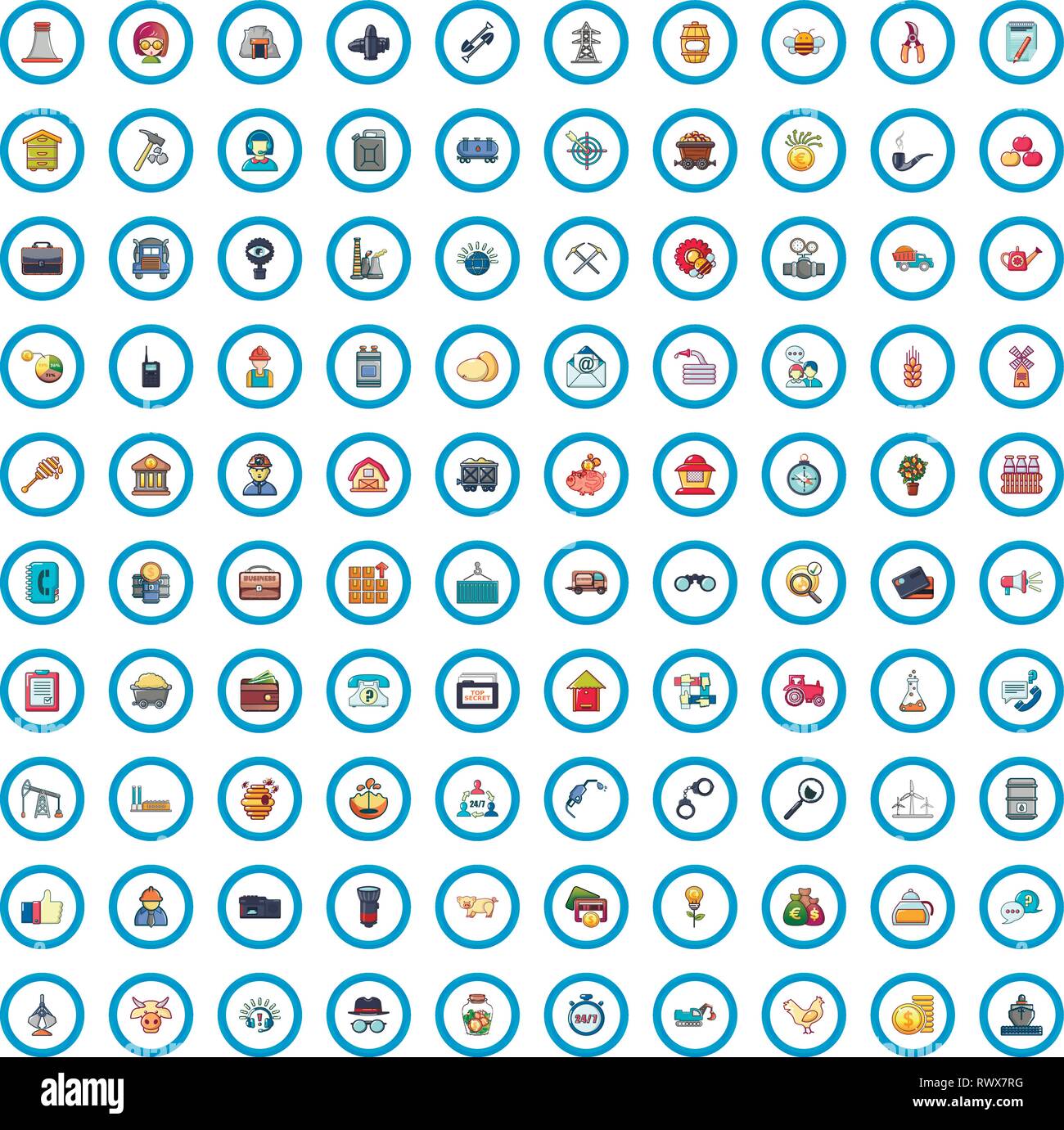 100 different professions icons set, cartoon style  Stock Vector
